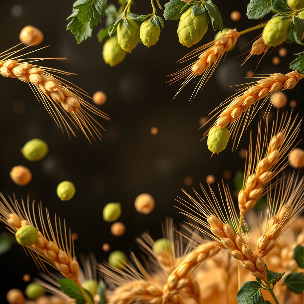 Raw grain and hops before brewing