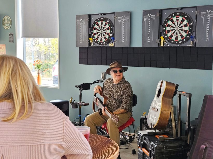 An acoustic set by the dartboards &mdash; Demolition Brewing Company, Laurie, Missouri